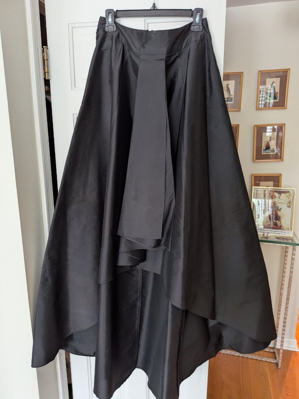 Adrianna Papell Black High-Low Taffeta Evening Ball Gown Skirt with Sash - 10